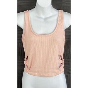 LunaChix Cropped Tank Top L Jrs Peach CutOut Scoopneck Back 90s Y2K Yoga Active